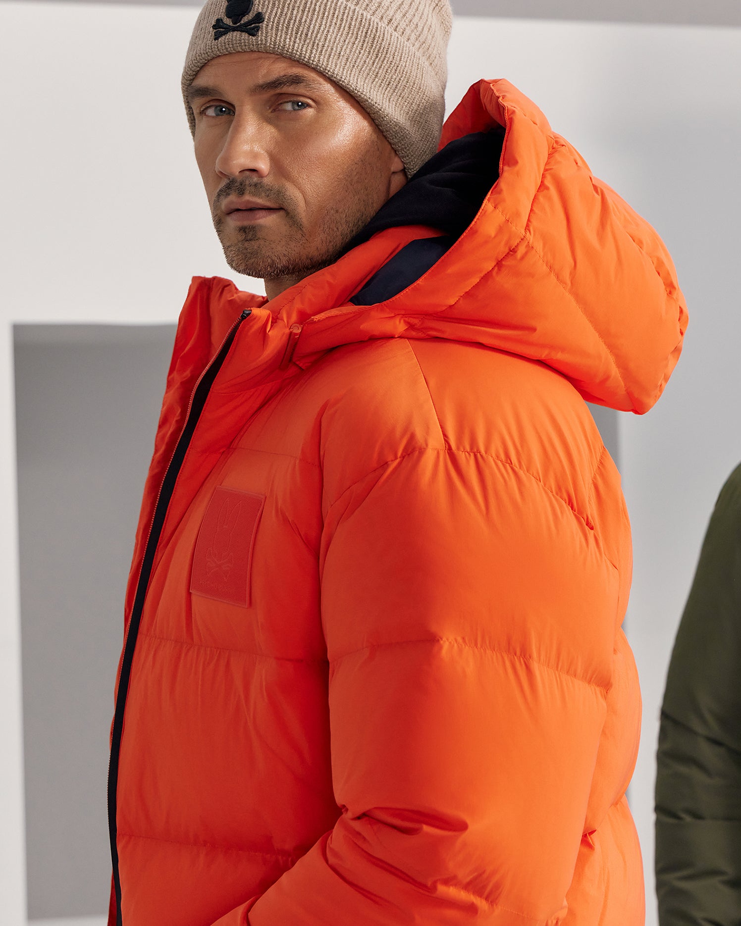 MENS ORANGE ANDERSON DOWN PUFFER WITH REMOVABLE HOOD | PSYCHO