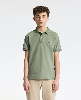 Teen | Kids' New Castle Piqué Polo in green by Psycho Bunny, featuring an embroidered logo and a classic design for a stylish, polished look.