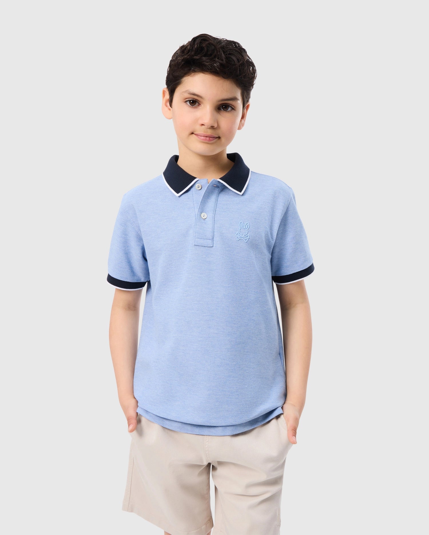 KIDS BLUE WINDCREST PIQUE POLO PSYCHO BUNNY 425 BLUE HEATHER XS 5 6