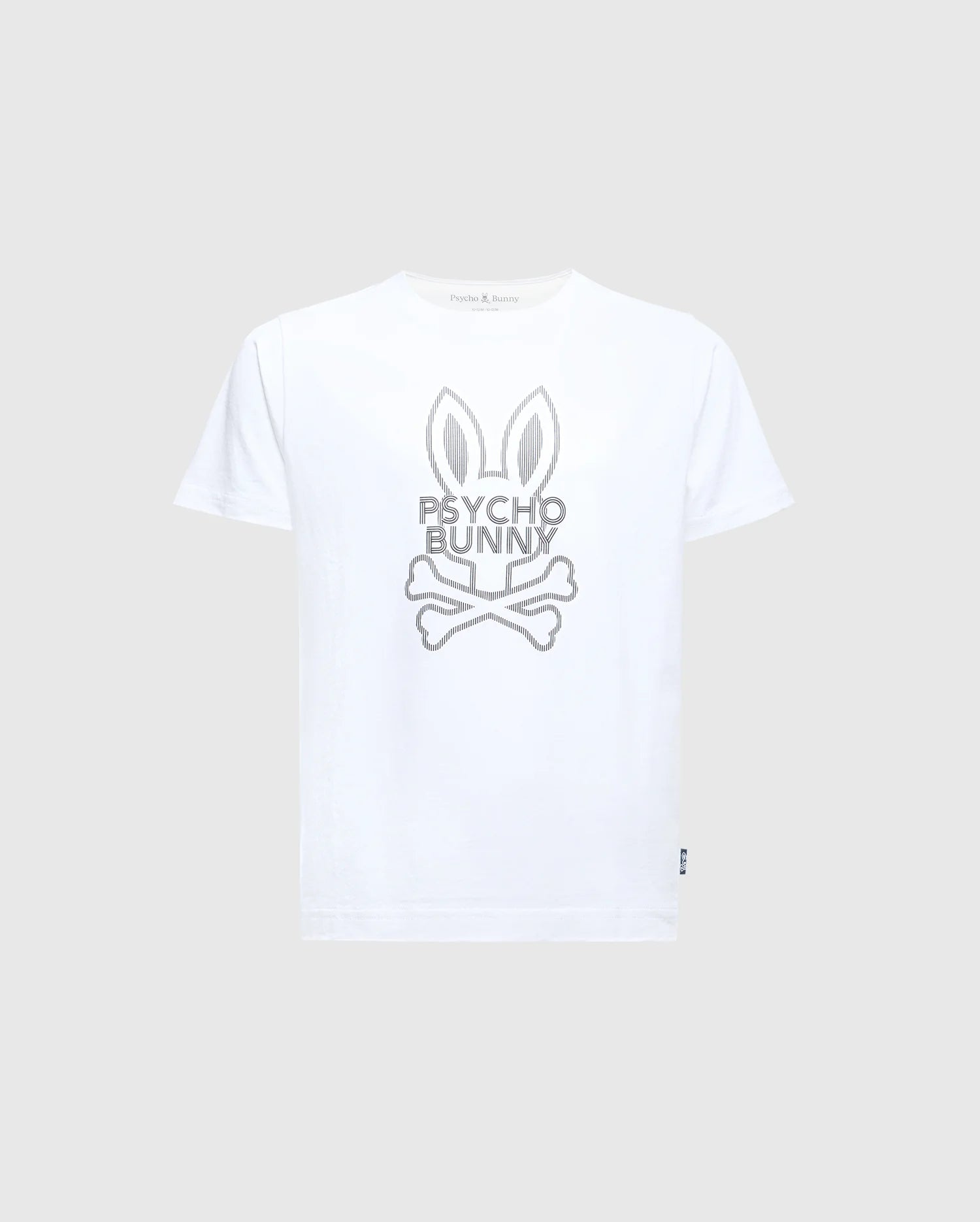 The Psycho Bunny Kids Dumon Graphic Tee (B0U271E200) is crafted from premium Pima cotton and showcases a bold gray bunny ears and crossbones logo across the chest, ideal for kids who appreciate stylish comfort.