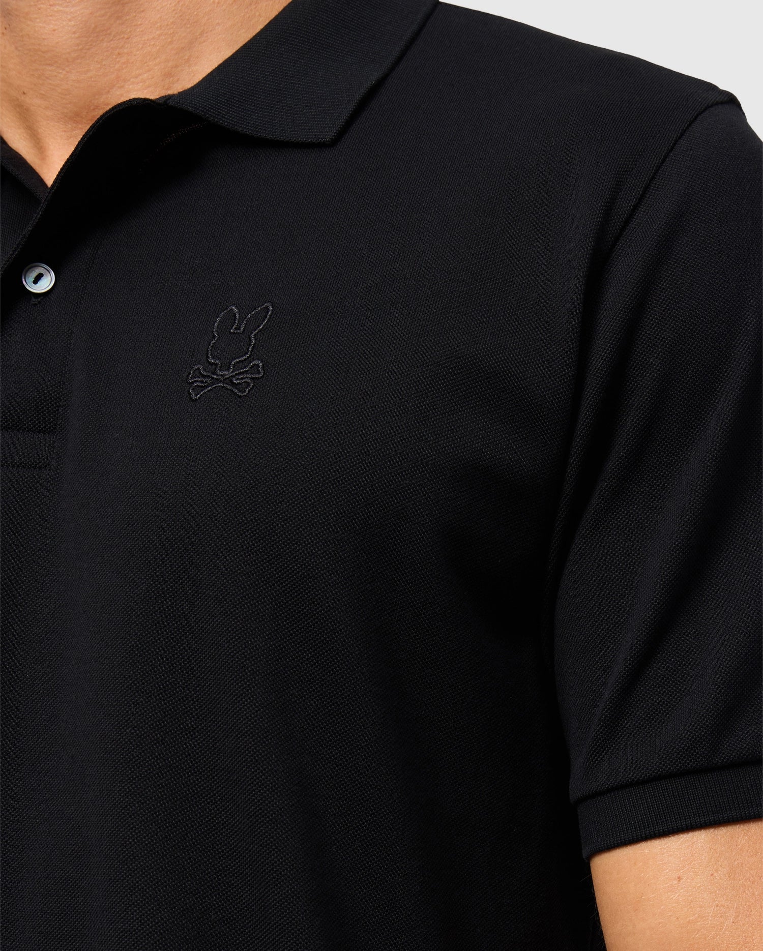 Black pique polo shirt best sale