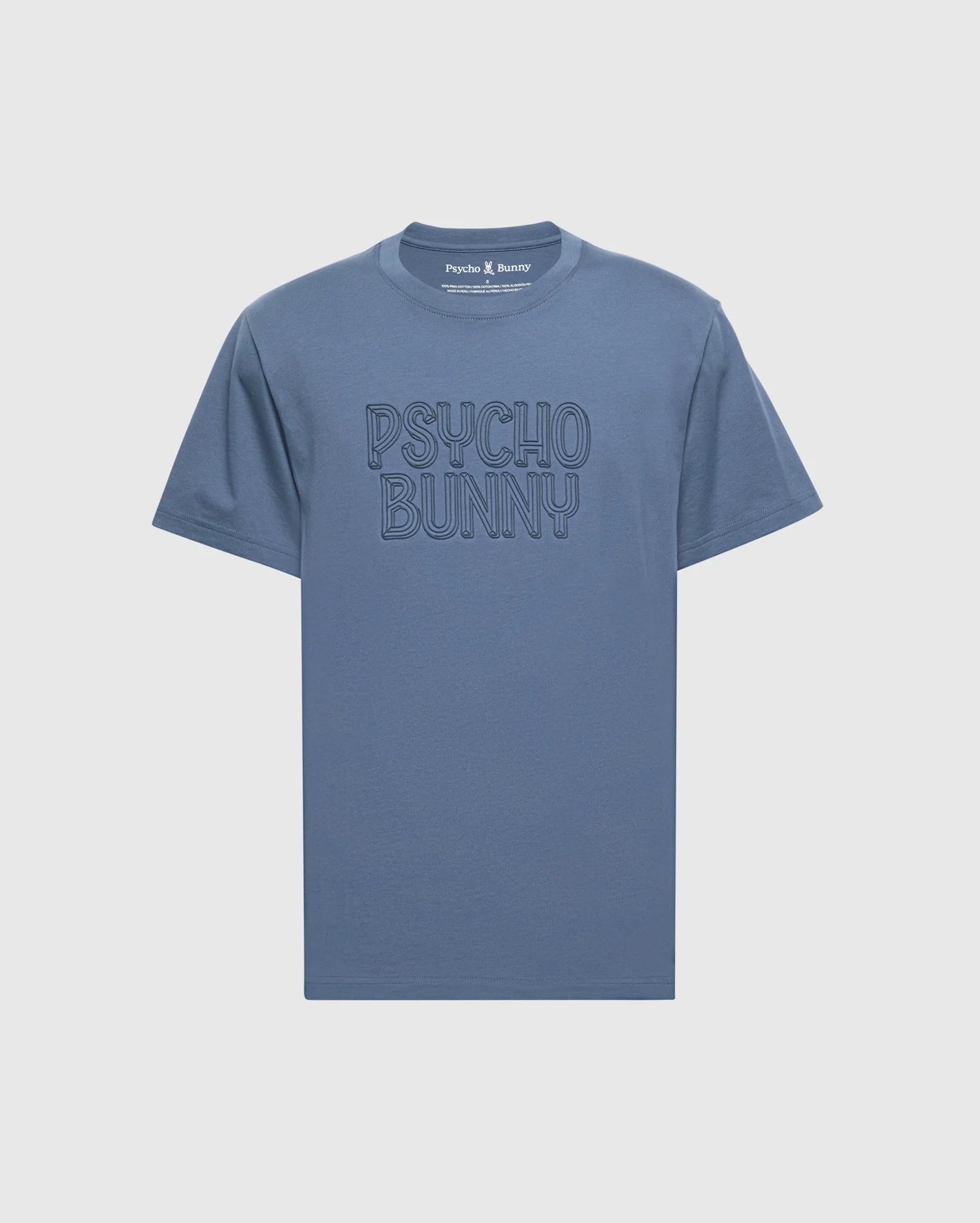 The MENS MONARC WORDMARK GRAPHIC TEE - B6U210E200 by Psycho Bunny is a blue, 100% Pima cotton T-shirt with 