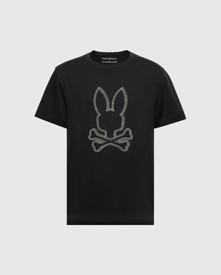 Discover the MENS MONARC FRONT BUNNY GRAPHIC TEE by Psycho Bunny. Crafted in black Pima cotton, this tee features a distinctive bunny head over crossed bones design for a bold, standout style.