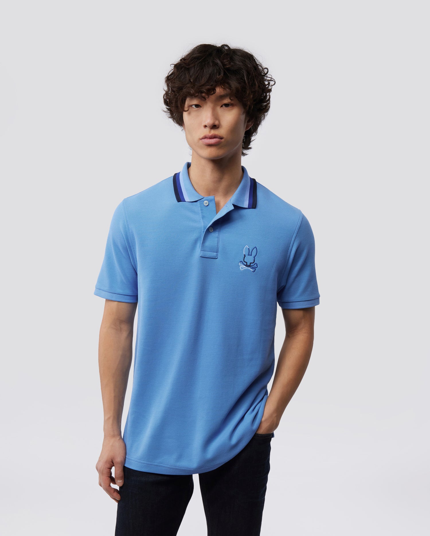 MENS CALLE BLUE STRIPE COLLAR FASHION POLO | PSYCHO BUNNY – Psycho