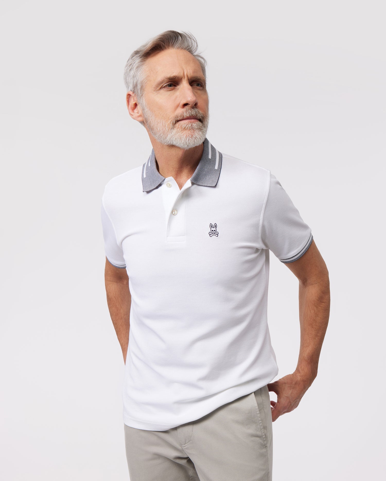 MENS WHITE STRYPE FASHION POLO - B6K803X1PC | PSYCHO BUNNY