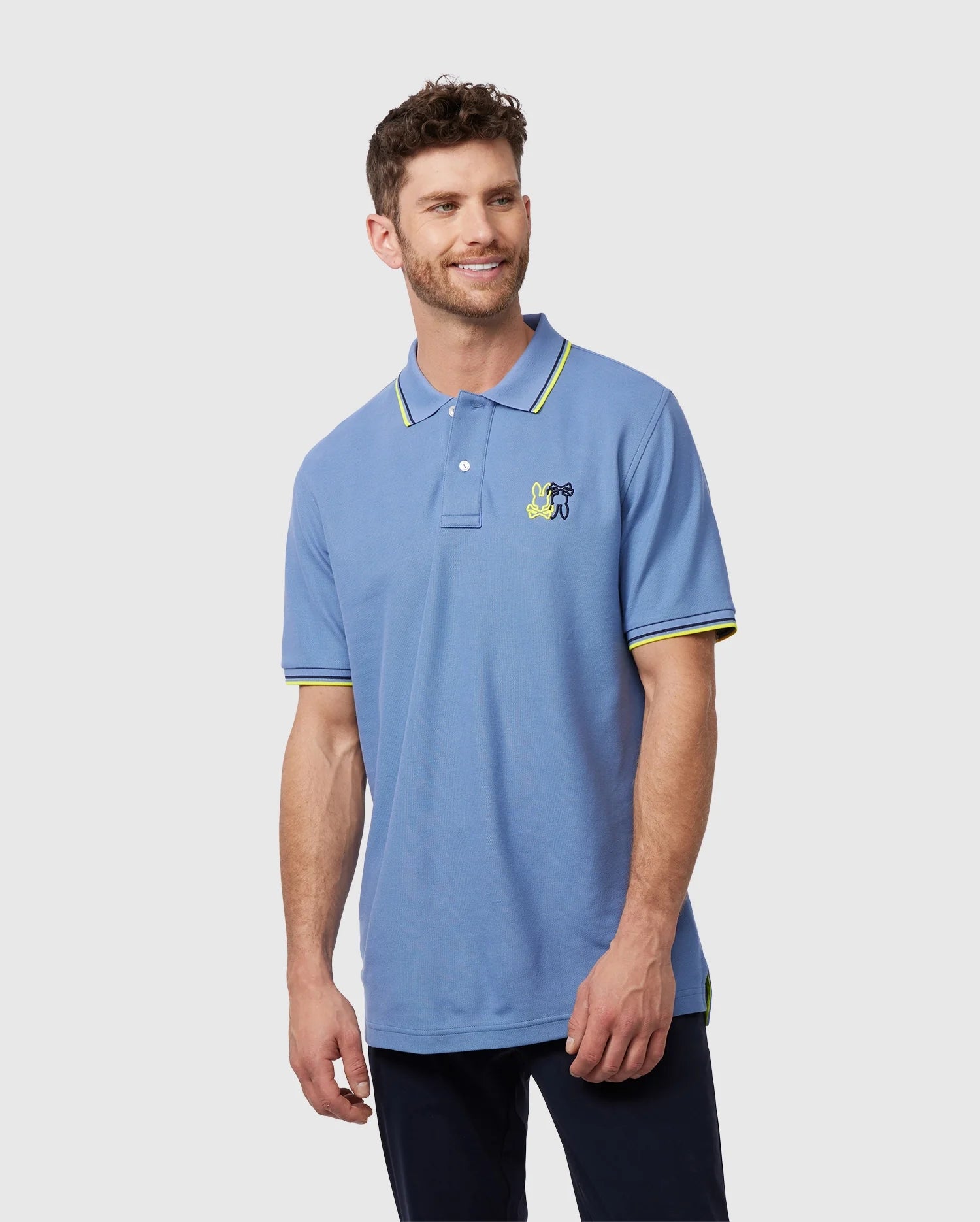 MENS LIGHT BLUE WINTON PIQUE POLO PSYCHO BUNNY 424 BAL HARBOUR S